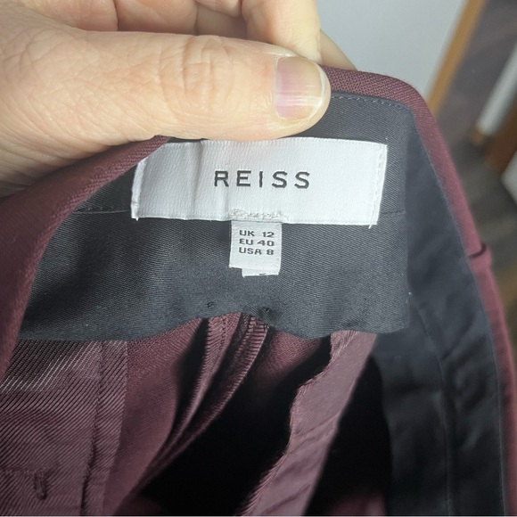 Reiss Straight Leg Cuff Ankle Crop Trouser Pant Women 8 Plum Wool Blend Career - Picture 7 of 9